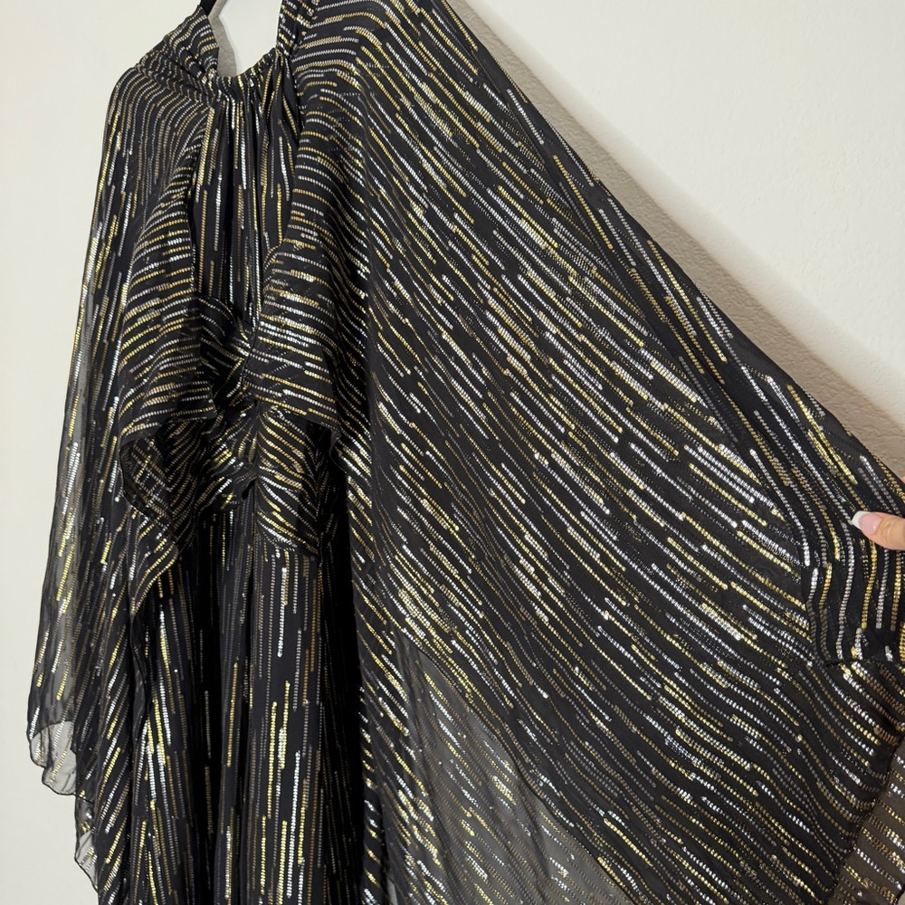 Peter Pilotto Gown Silk Metallic Caped Black Gold Silver Thread High Neck Size 6 - Picture 3 of 12